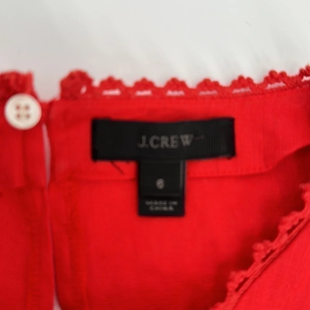 J. Crew Red Embroidered Linen Top Size 6